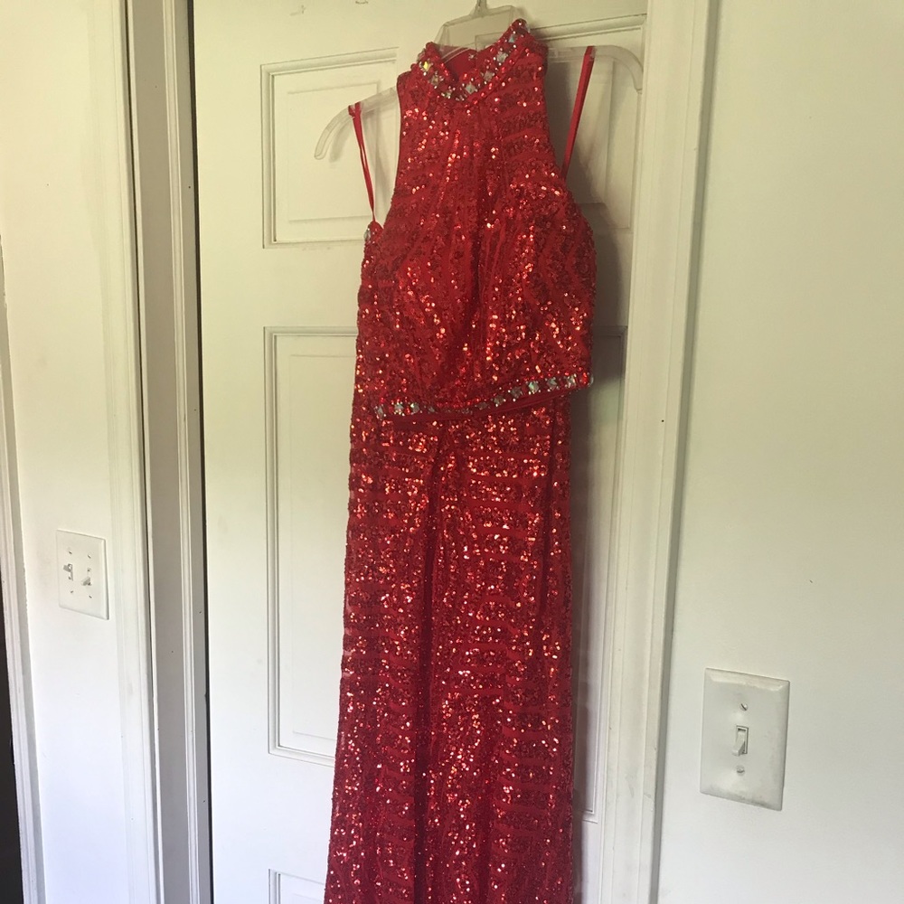 SPARKLY red 2-piece formal gown - CHEAP!!